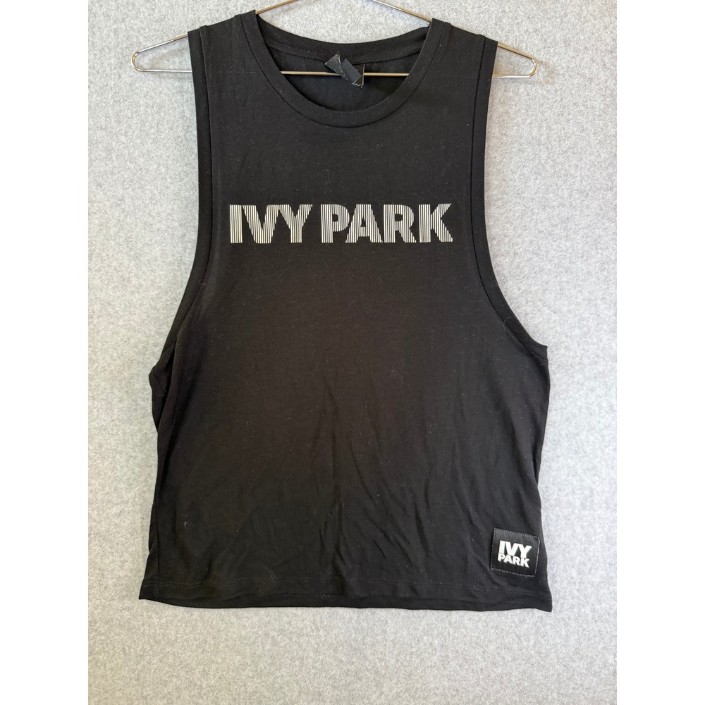 Ivy Park Womens Black Muscle Tank Top Sleeveless Logo Graphic Size XS